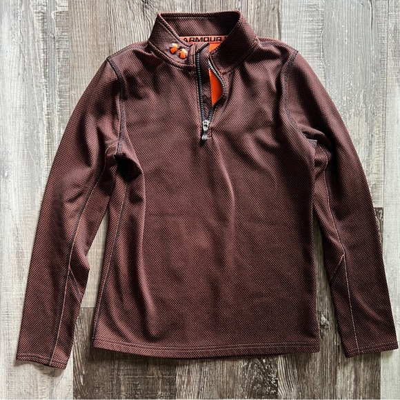 Under Armour Kid’s Brown/Orange Quarter-Zip Size Youth Large - Picture 1 of 7